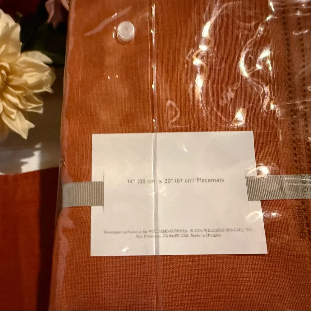 New Williams Sonoma Double Hemstitched 100% Linen Placemats, S/4, Rust Orange